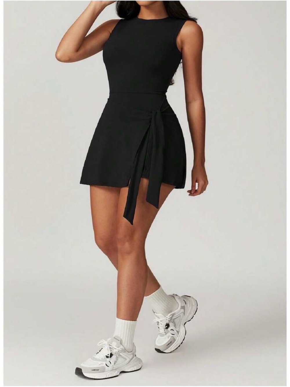 Sleeveless Black Tie-Waist Mini Dress